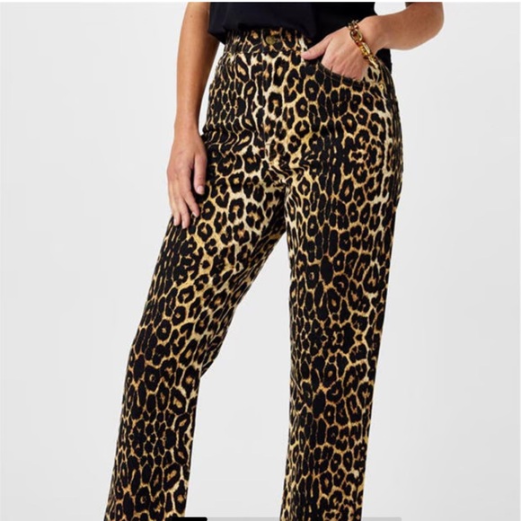 Max Jeans Denim - Leopard Print Straight Leg Stretch Jeans With Tuxedo Stripes Size 36 Euro (6-8)
